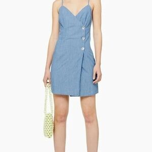 TOPSHOP Chambray Striped Denim Opal Wrap Tank Mini Dress
